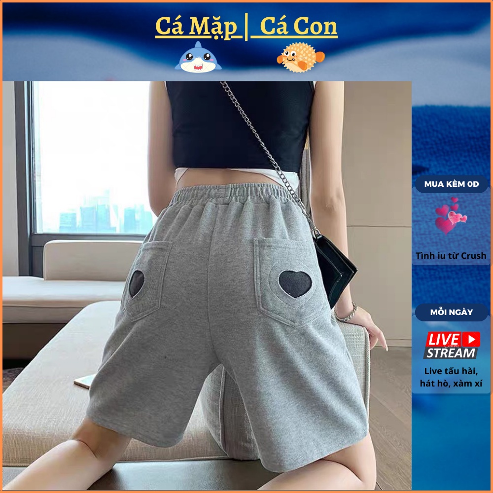 Quần đùi thụng tim mông quần short ngố lửng ulzzang nam nữ unisex phong cách Hàn Quốc