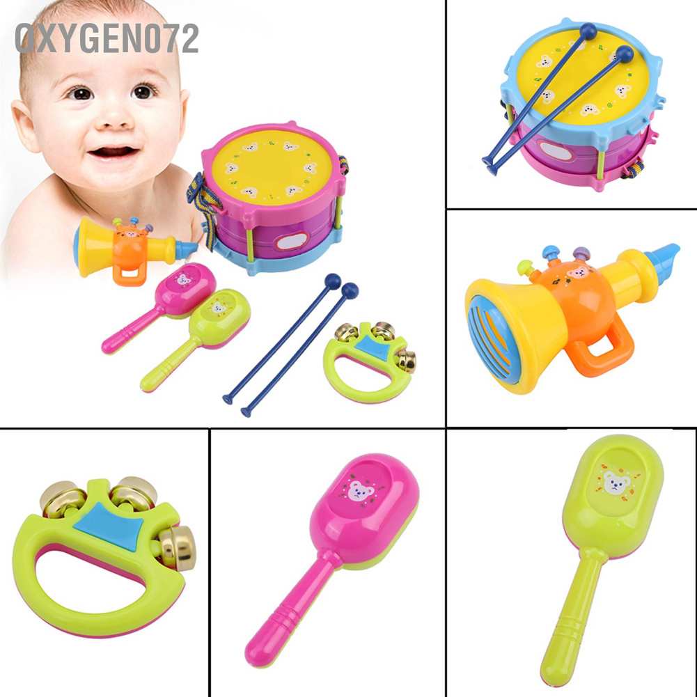Oxygen072 Bộ Nhạc Cụ Đồ Chơi 5 Món Nhạc cụ - giáo dục Trẻ em trống chuông cát búa kèn