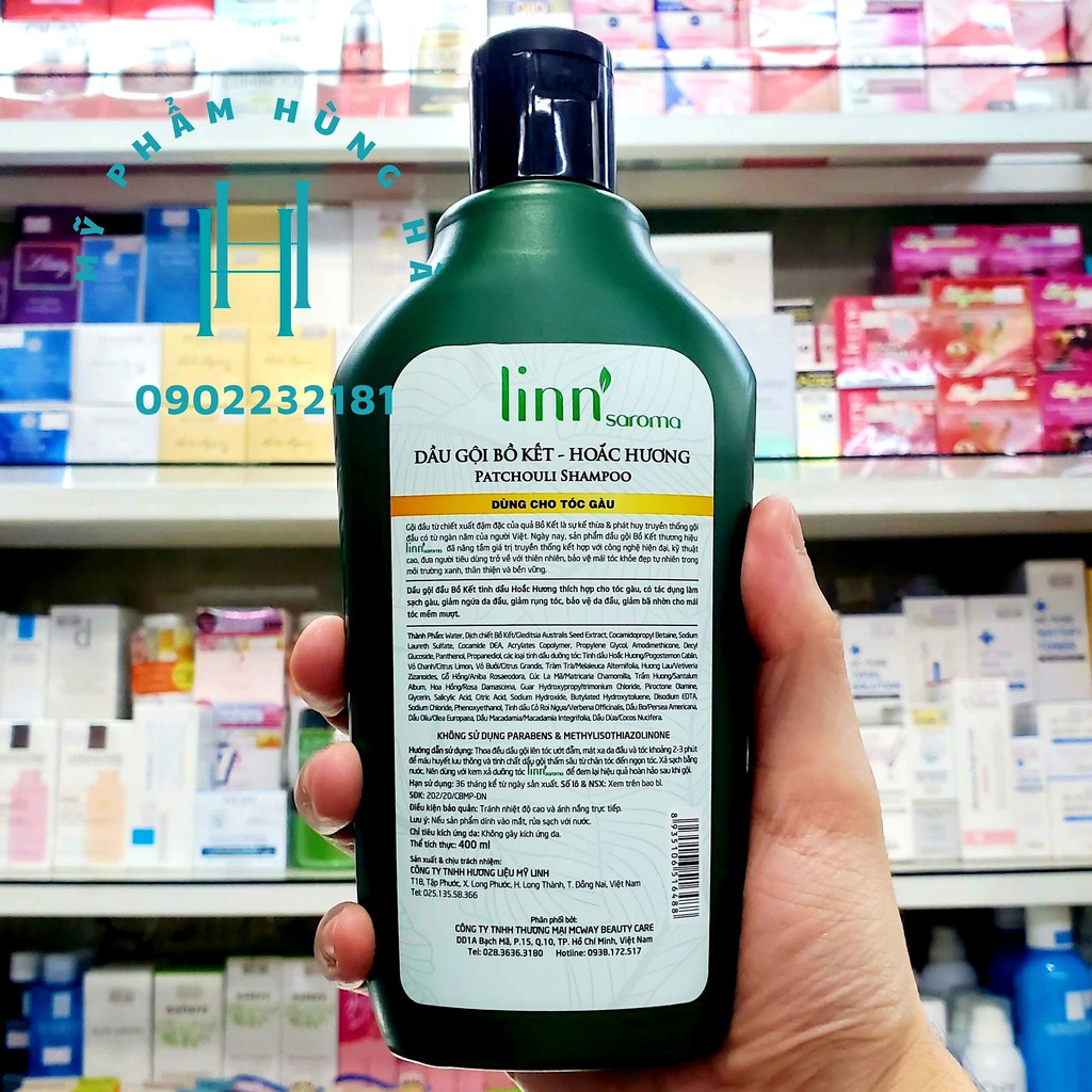Dầu gội Linn Saroma Bồ Kết Hoắc Hương, dầu gội dành cho tóc gàu Patchouli Shampoo 400ml