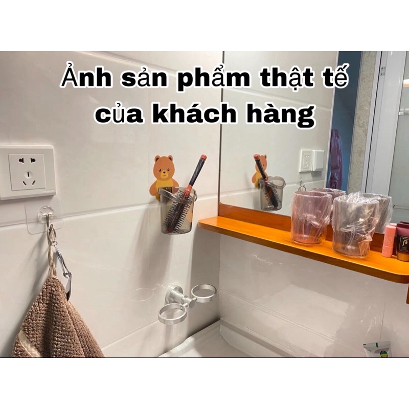 Cốc gấu dán tường chân không đựng bàn chải,kem đánh răng,vật dụng sinh hoạt cá nhân