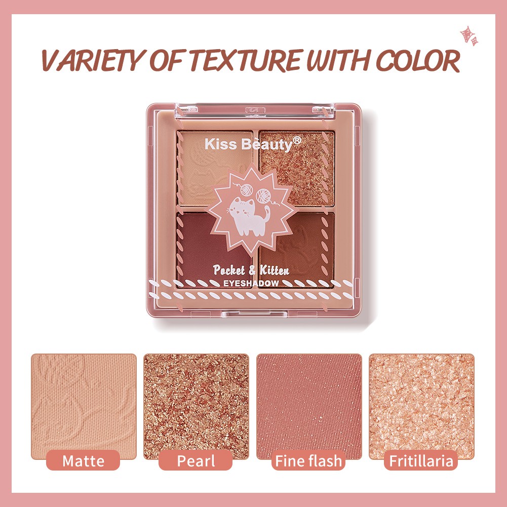 Bảng Phấn Mắt GECOMO 4 Màu Lì Và Ánh Ngọc Trai Kết Hợp Trang Điểm Kháng Nước Và Lâu Trôi