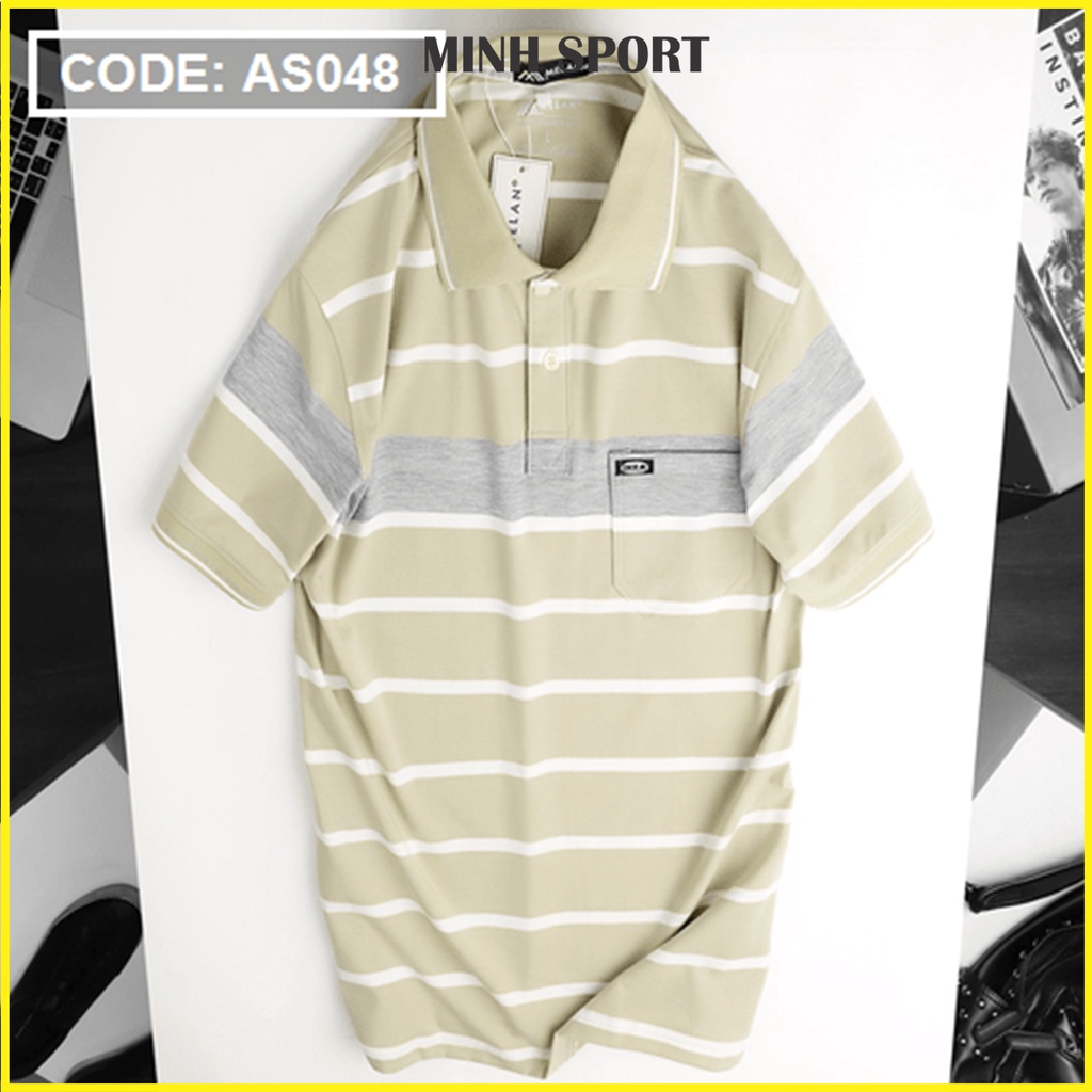 Áo Thun Kẻ Sọc Nam Cổ Bẻ Có Túi Chất Vải Thun Cotton Dệt Cao Cấp mã AO.43