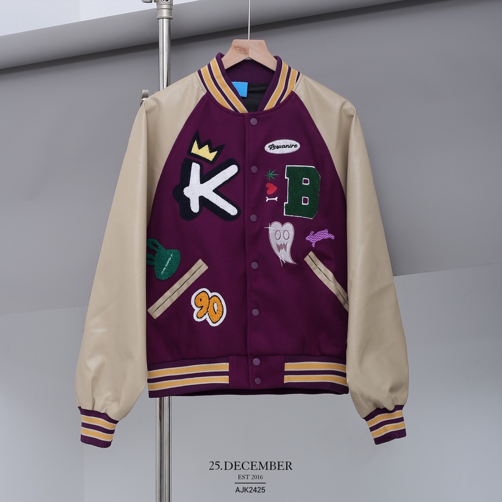 Áo khoác Bomber Varsity Jacket Kb phối tay da mã AJK2425