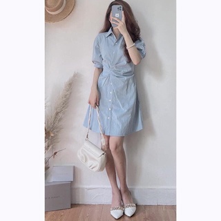ĐẦM SƠ MI NHÚN EO TAY BỒNG