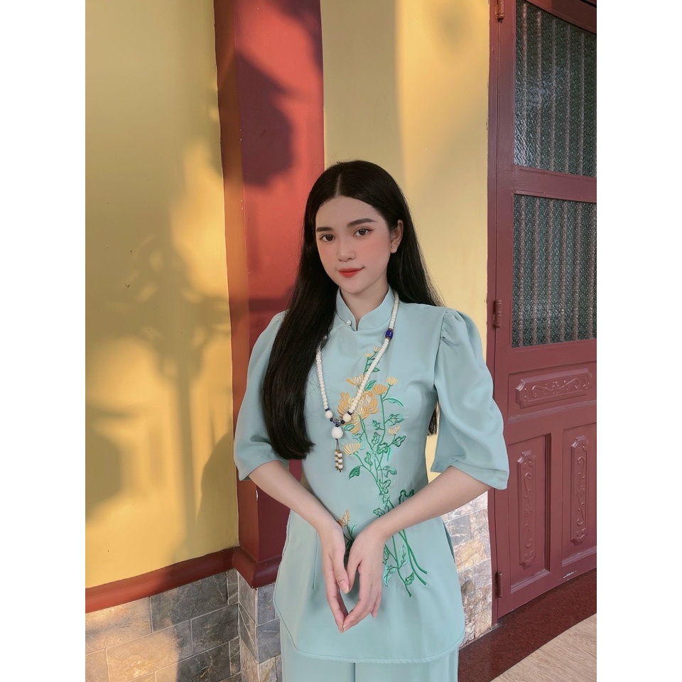 Đồ Lam Đi Chùa # Mẫu lụa sẫm cúc ngọc # Quần Áo Nữ