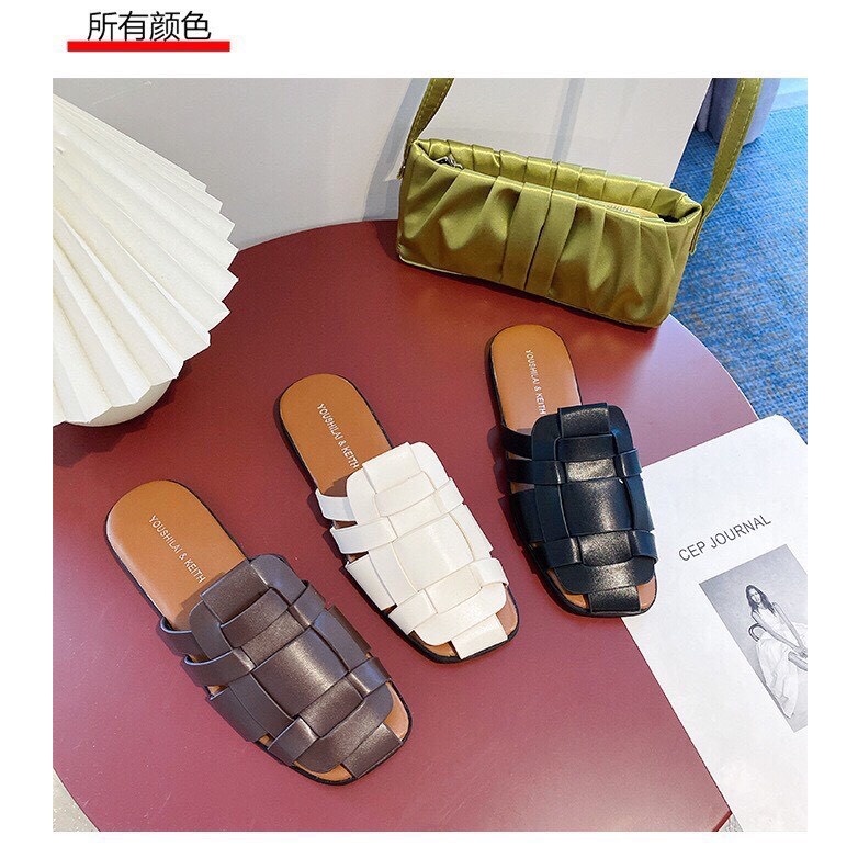 Dép sục rọ dan dây hai màu đen kem hàng da mềm