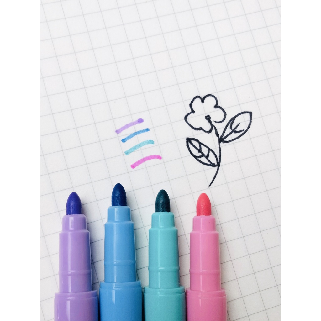Bút 2 Đầu Sun-Star Twin Pop Lush Pen Maker Họa Tiết Siêu Xinh, Nhiều Màu Cực Tiện Dụng