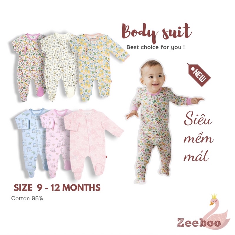 Sleep body suit vải cotton lạnh cho bé 9-12 tháng, hàng xuất dư, chất cực đẹp, mềm mát cho bé mặc mùa hè