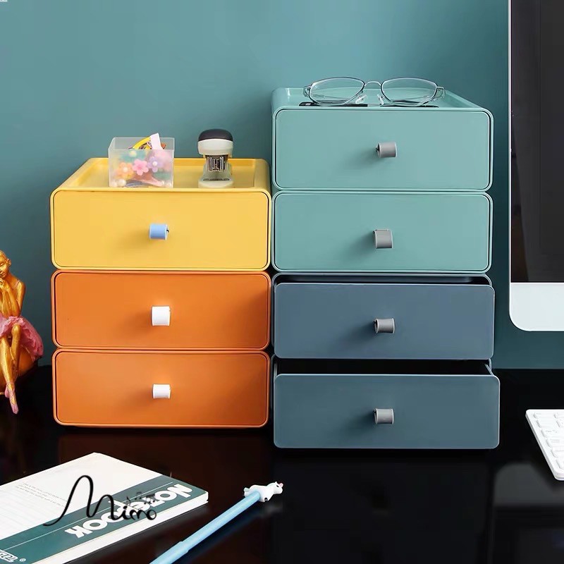 Kệ ngăn kéo đa năng MORANDI, hộp đựng đồ phong cách Hiện đại 4 màu có thể xếp chồng thành tủ đặt bàn mini