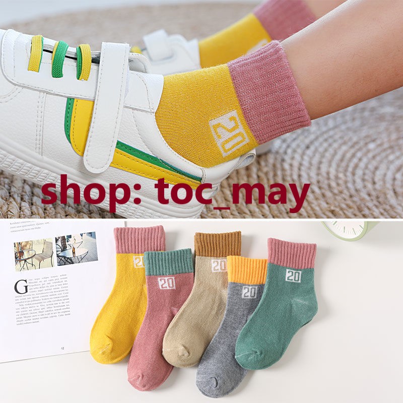 5 đôi tất cổ cao bé trai bé gái size 1-6 tuổi, tất len họa tiết chữ số