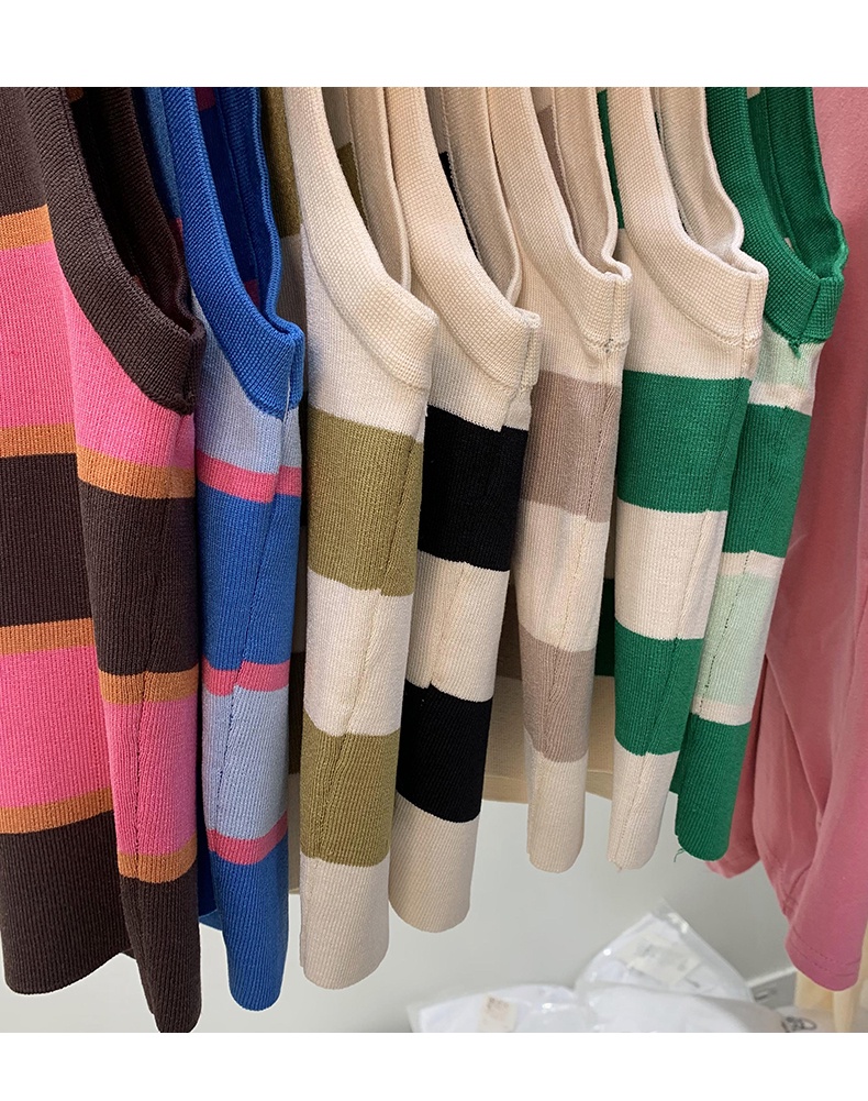 Áo Dệt Kim Sát Nách Dáng Ngắn Họa Tiết Kẻ Sọc Thời Trang Mùa Hè Cho Nữ 54257