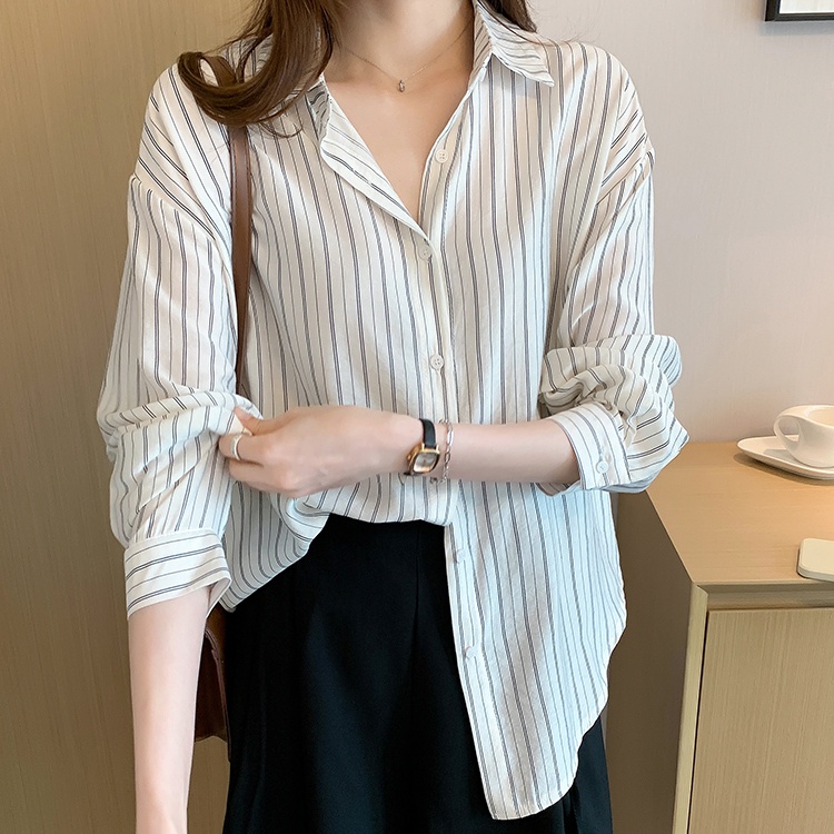 Áo Sơ Mi Nữ Dáng Rộng Họa Tiết Sọc Kiểu Dáng Mới
