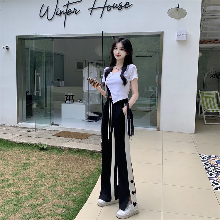 Quần Thể Thao Ống Rộng Màu Đen Thời Trang Mùa Hè Cho Nữ