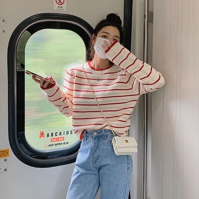 Áo Sweater Cổ Tròn Họa Tiết Kẻ Sọc Thời Trang Mới 2023 Cho Nữ111110