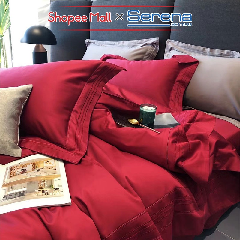 Bộ Chăn Ga Giuờng Trần Bông 5 Món Lụa Satin SERENA Chính Hãng Set Chăn Ra Ga Grap Gối Đệm Nệm Trải Giường Đẹp Cao Cấp