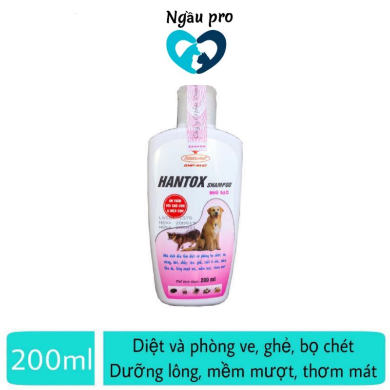 Sữa Tắm Cho Mèo Trị Nấm, Sữa tắm cho chó mèo Diệt Ve Rận Ký Sinh Trùng HANTOX Shampoo Nhũ Bạc 150ml, 200ml