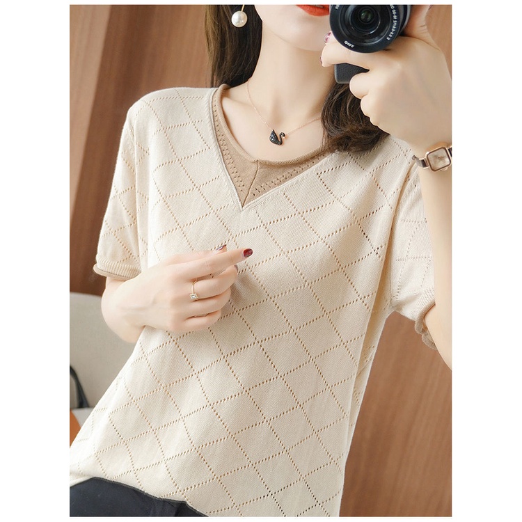 Áo thun tay ngắn dáng rộng chất liệu lụa mát thời trang mùa hè cho phụ nữ trung niên