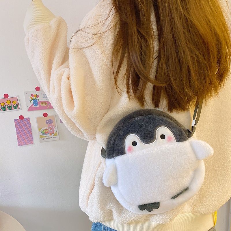 Túi Đeo Chéo Hình Chim Cánh Cụt Bằng Nhung Dễ Thương Xinh Xắn Dành Cho Nữ