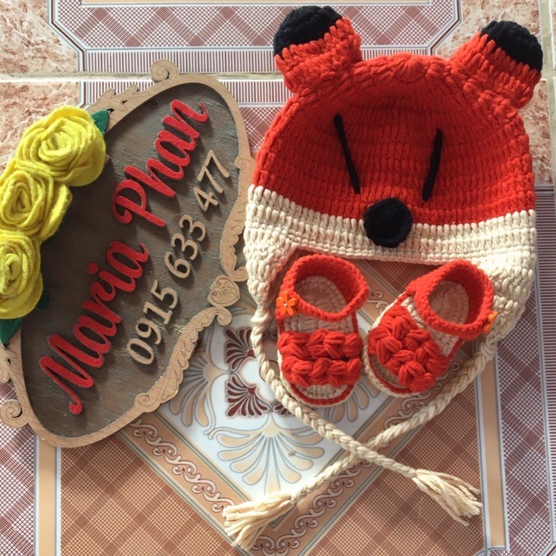 Set mũ và giày cáo 0-12m