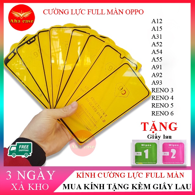 (Combo 3) Cường lực Oppo Giá rẻ Kính cường lực A12, A15, A31, A52, A54,A55,A91, A92, A93, reno 3, reno 4, reno 5, reno 6