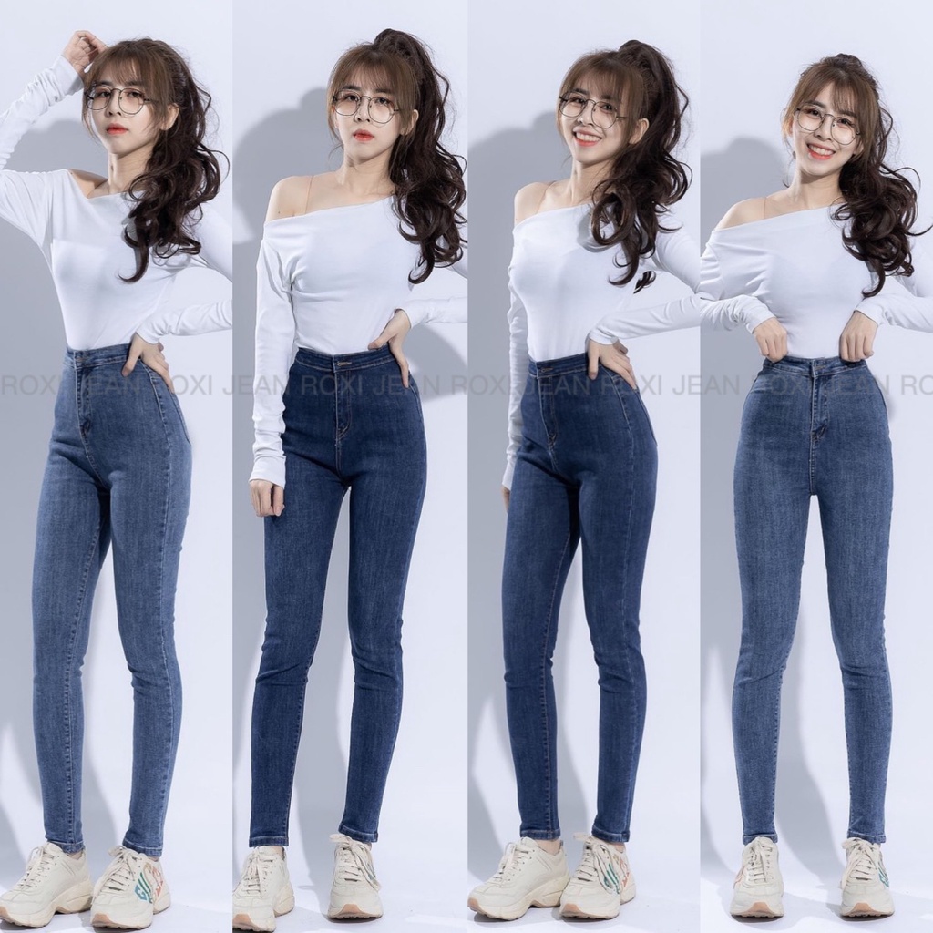 Quần Jean Nữ Co Giãn Lưng Cao Tôn Dáng Rách Gối Đẹp Cá Tính Hình Thật