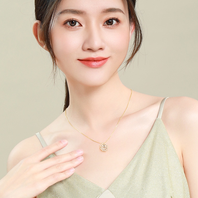 Dây Chuyền Mặt Hoa Bốn Trái Tim Bằng Thép Titan Không Gỉ Đính Kim Cương Giả Màu Sắc Phiên Bản Cao Cấp