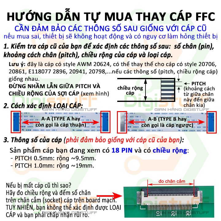 Cáp phẳng AWM 20624 18 pin thay cáp Xinya CviLux HAMBURG-SH-HF High-Tek JI-HAW