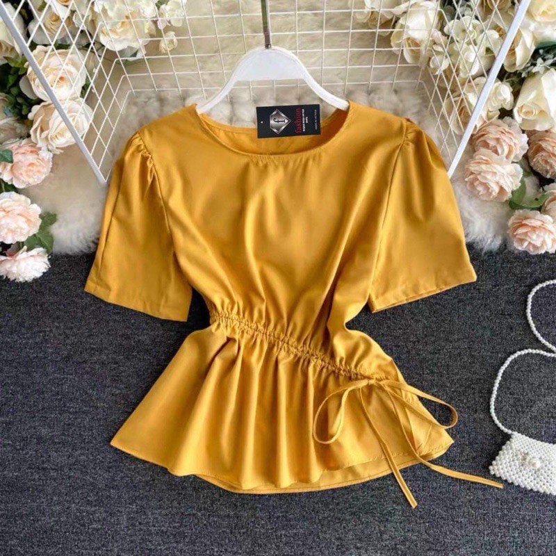 Set Áo Peplum Tay Con Rút Dây Xéo Kèm Chân Váy Xoè BigSize 65-85Kg [Hình Thật Chính Chủ]