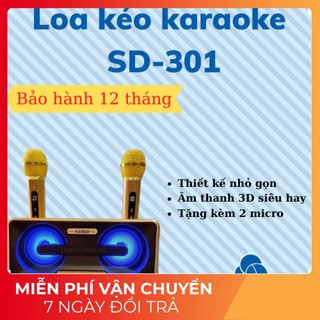 Loa karaoke bluetooth mini SD-301 TẶNG kèm 2 micro không dây-Bảo hành 12 tháng