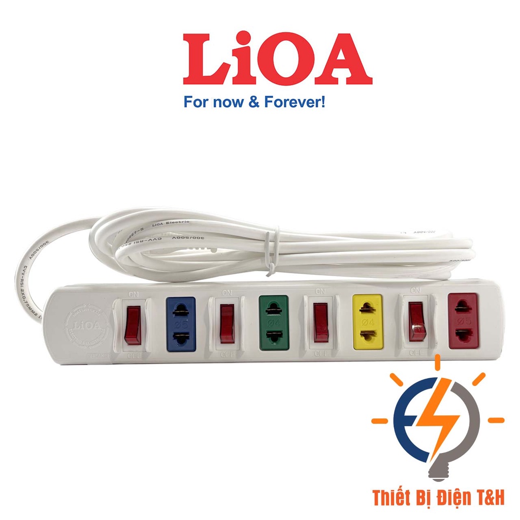 Ổ cắm điện LIOA phổ thông, 2200W, 4 ổ cắm, 4 công tắc, dây dài 3M, 5M, 4SOF3W - 4SOF5W - Thiết Bị Điện T&amp;H