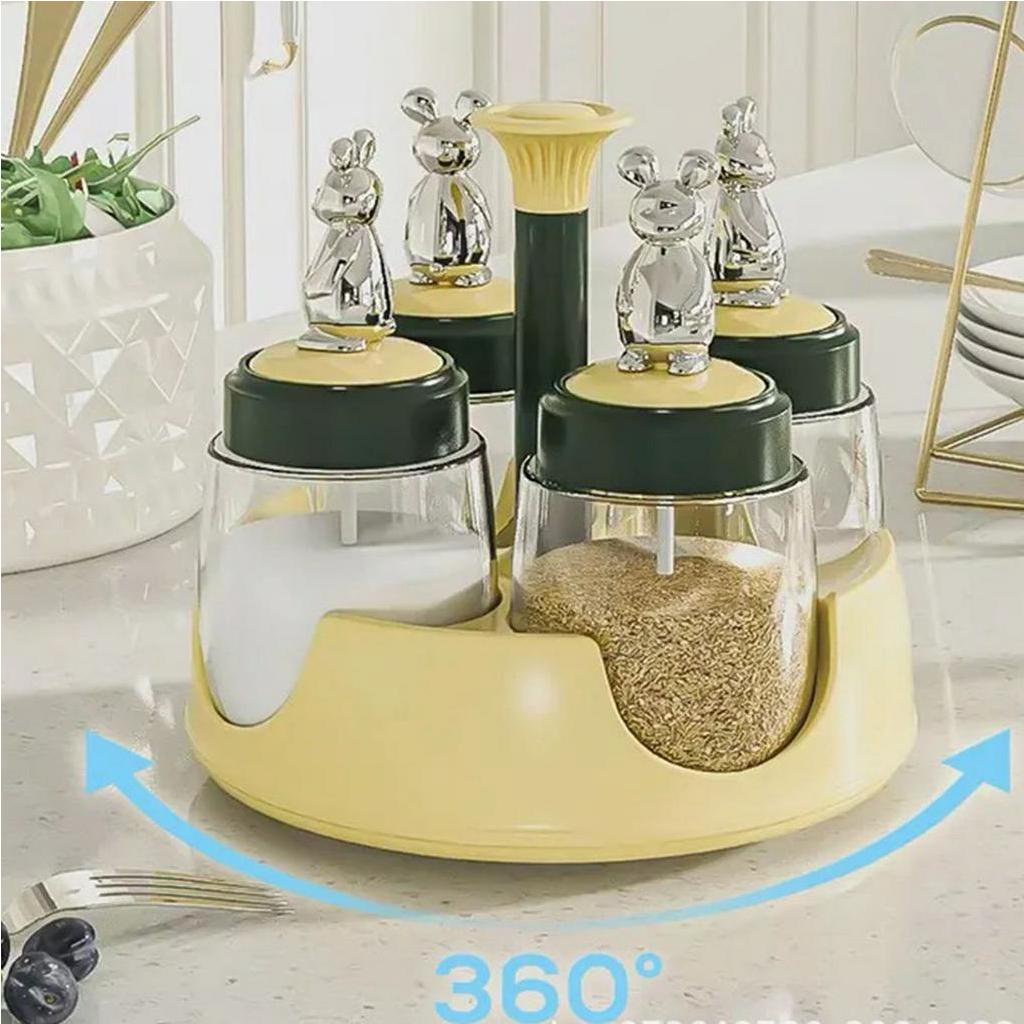 Hộp Đựng Gia Vị Kèm Kệ Xoay Chống Ẩm （4+1）- Bình thủy tinh cho nhà bếp Nhà hàng Trang chủ - Nitrogen071