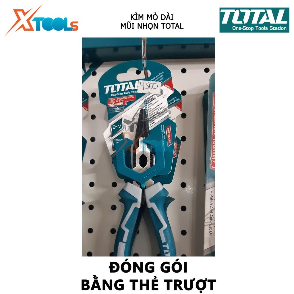Kìm mũi nhọn cao cấp  TOTAL | kềm mũi nhọn mỏ dài kích thước 6 inch/160mm – 8&quot;/200mm, chất liệu bằng thép CR-V, đen bóng