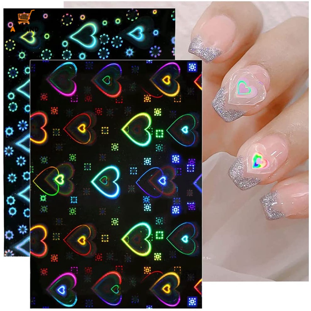 [Hàng mới về] Miếng dán trang trí móng tay hình trái tim/ngôi sao 3D màu sắc lấp lánh