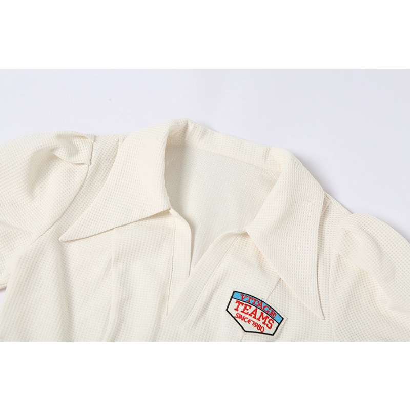 DUNEA Đầm Tay Ngắn Phồng Cổ Bẻ In Chữ Thời Trang Đường Phố Cho Nữ