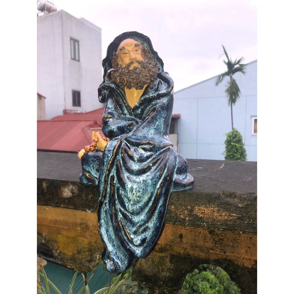 Tượng Đạt Ma Ngồi thiền gốm phật sơn cao cấp trang trí tiểu cảnh phối lũa bonsai