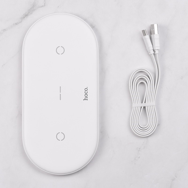 Bộ đế sạc không dây CHÍNH HÃNG HOCO CW23 nguồn kép sạc cùng lúc 2 thiết bị điện thoại thông minh, tai nghe không dây