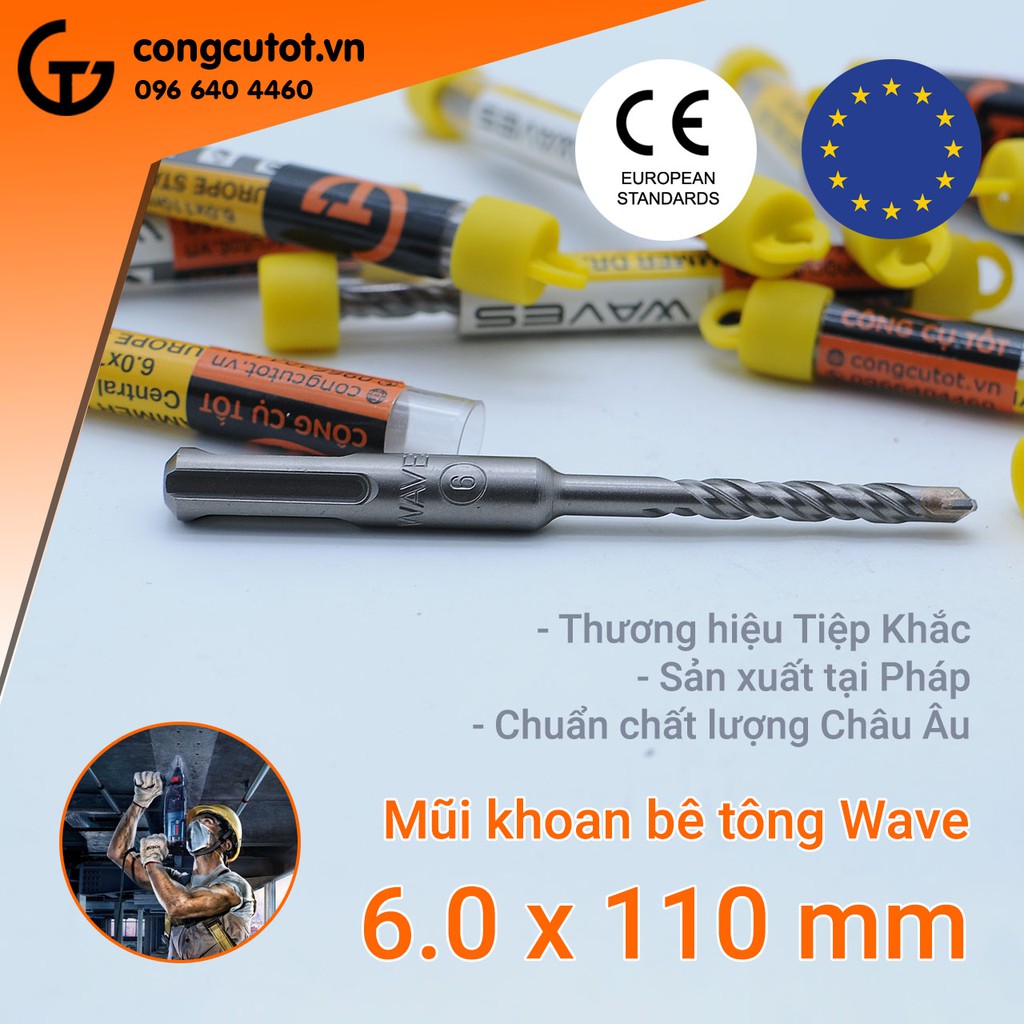 Mũi khoan bê tông Waves chuôi gài 6.0x110mm thép 40CR