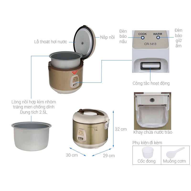 ( BH 2 năm Chính Hãng)Nồi Cơm Điện CUCKOO 2,5Lít CR1413 (CR 1413)