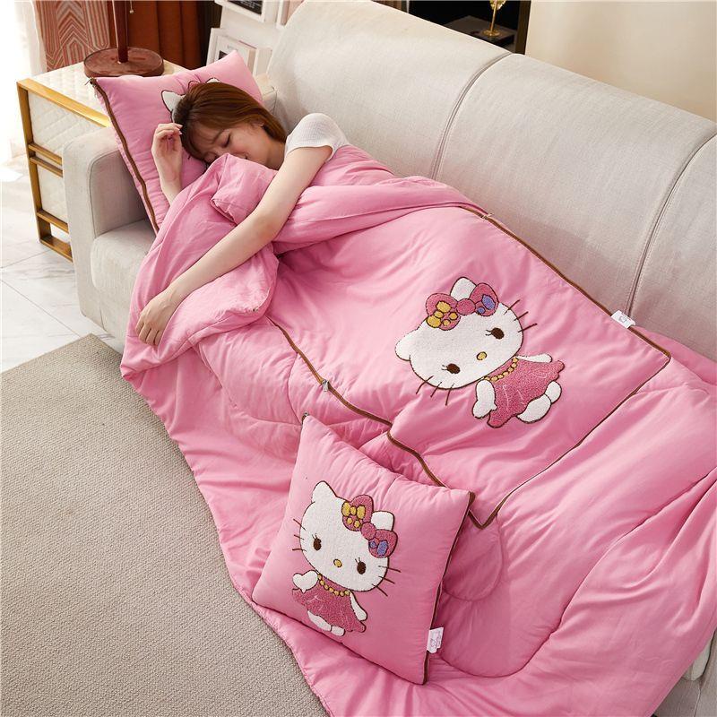 Bộ Chăn Gối Mềm Thân Thiện Với Da Thêu Hoạt Hình Hello Kitty Đáng Yêu Dành Cho Bé Gái Lunac