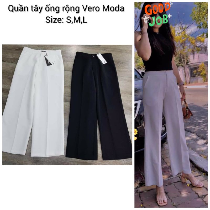 Quần culottes dáng dài,quần tây ống rộng Vero moda trắng,đen