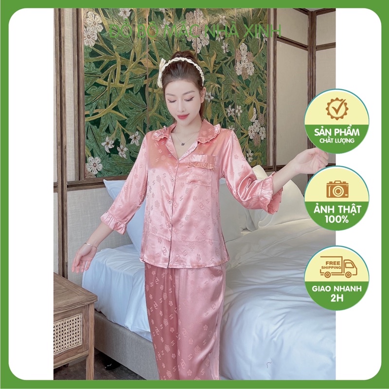 Bộ pijama lụa quần dài tay ngắn nhiều size nhiều hoạ tiết dễ mặc