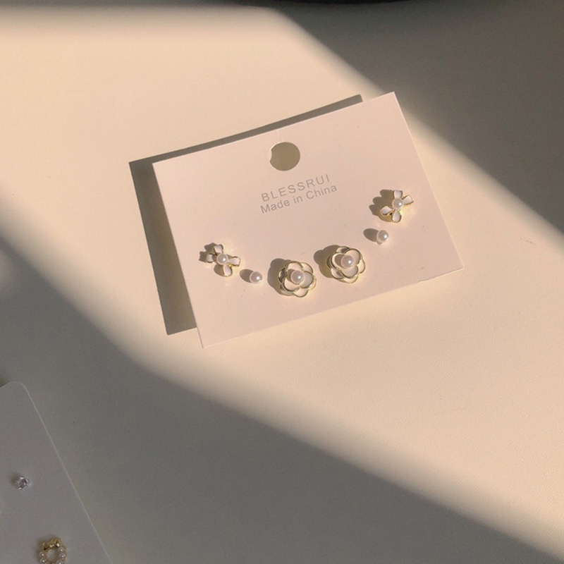 Bộ 6 Khuyên Tai Đính Nơ Trắng Thiết Kế Đơn Giản Ngọt Ngào