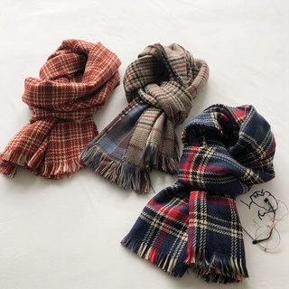 Khăn quàng cổ nam nữ chất liệu len dạ kẻ phong cách Vintage Hàn Quốc, Khăn kẻ 2 mặt