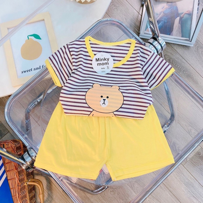 Bộ cộc tay phối hình gấu đáng yêu cho bé Minky Mom