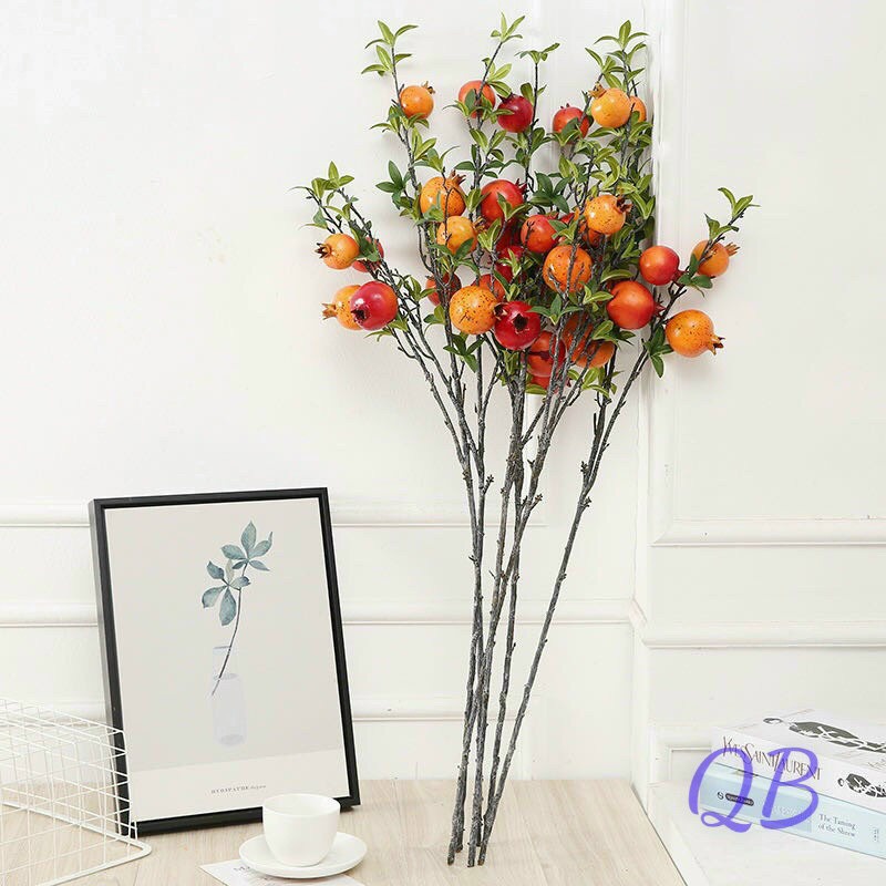 Cành lựu đỏ vàng 6-7 quả siêu thật trưng Tết decor sang chảnh-giadungsieure
