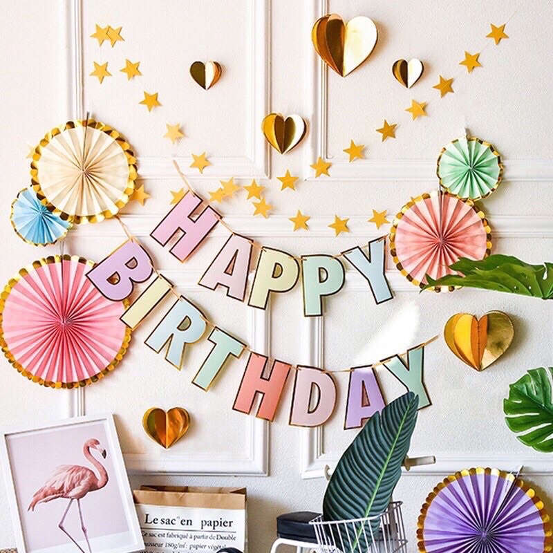 Banner chữ Happy Birthday ngũ sắc pastel trang trí tiệc sinh nhật