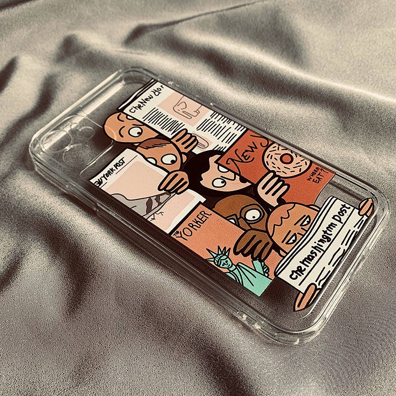 Black Newspaper Reading Apple 13/14Promax Phone Case Iphone12/11 Transparent Xrxs Stain-Resistant 78plus Female eTzz