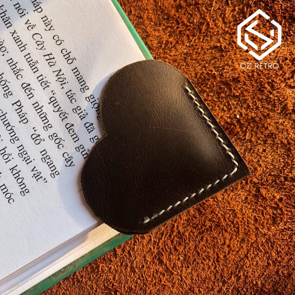 Bookmark Kẹp Sách, Đánh dấu góc trang sách Da bò tự nhiên Big Heart (Size 4,5cm x 4,5cm)