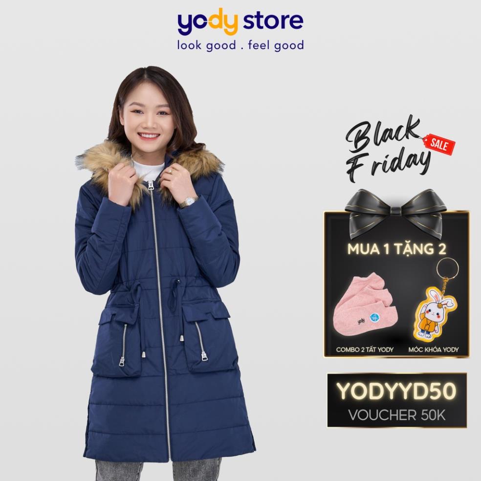 Áo phao nữ YODY siêu nhẹ dáng dài áo phao đại hàn mềm mịn có mũ lông PHN4008 !