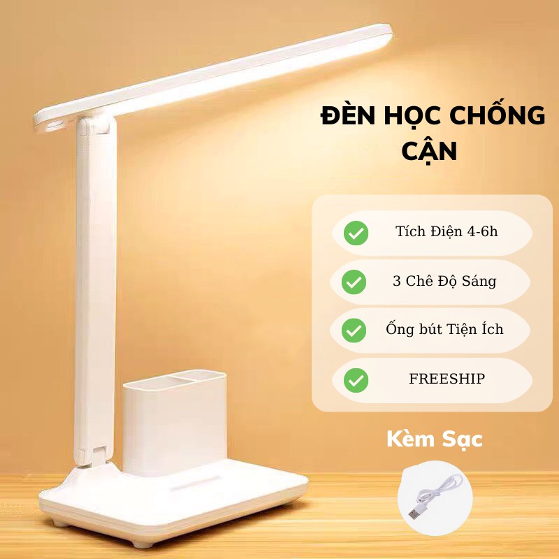 Đèn Sạc Tích Điện, Đèn Học Cảm Ứng Có Ống Bút Tiện Lợi Có Kèm Sạc Pin 3600 MAH, Đèn Trần Phú